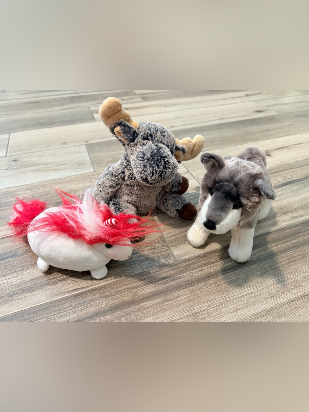 Douglas Plush Lot of 3 - Moose - Wolf - Chubby Unicorn